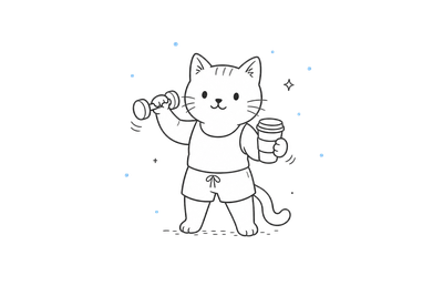 Котик с гантелью и кофе — комплексный подход