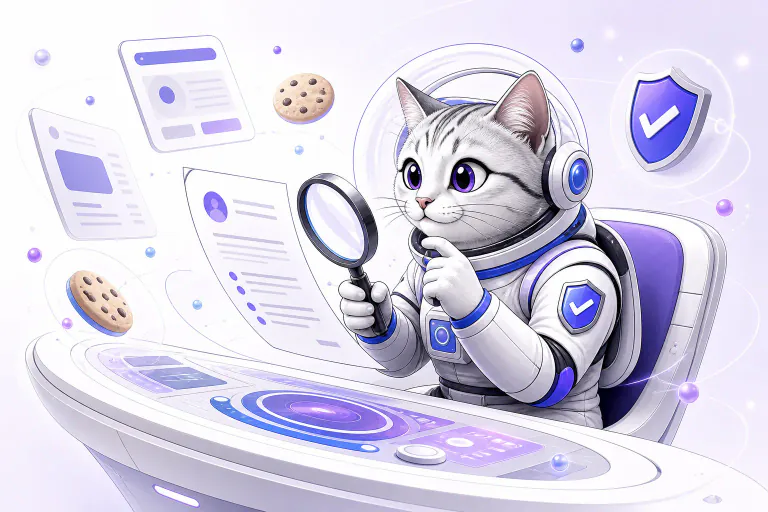 Кот-исследователь изучает формы сайта и документы по защите персональных данных